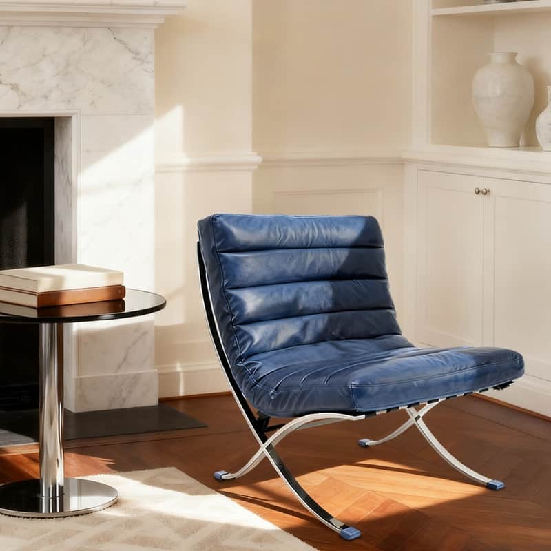 Mid Century Tufted Top Grain/ Faux Leather Upholstered Lounge Chair