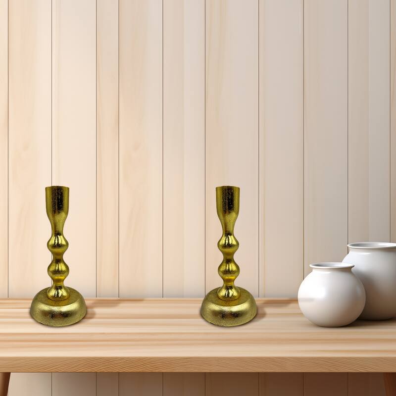 7 Inch Decorative Handmade Aluminum Modern Candle holder Set of 2 - 3.5 x 3.5 x 7 in