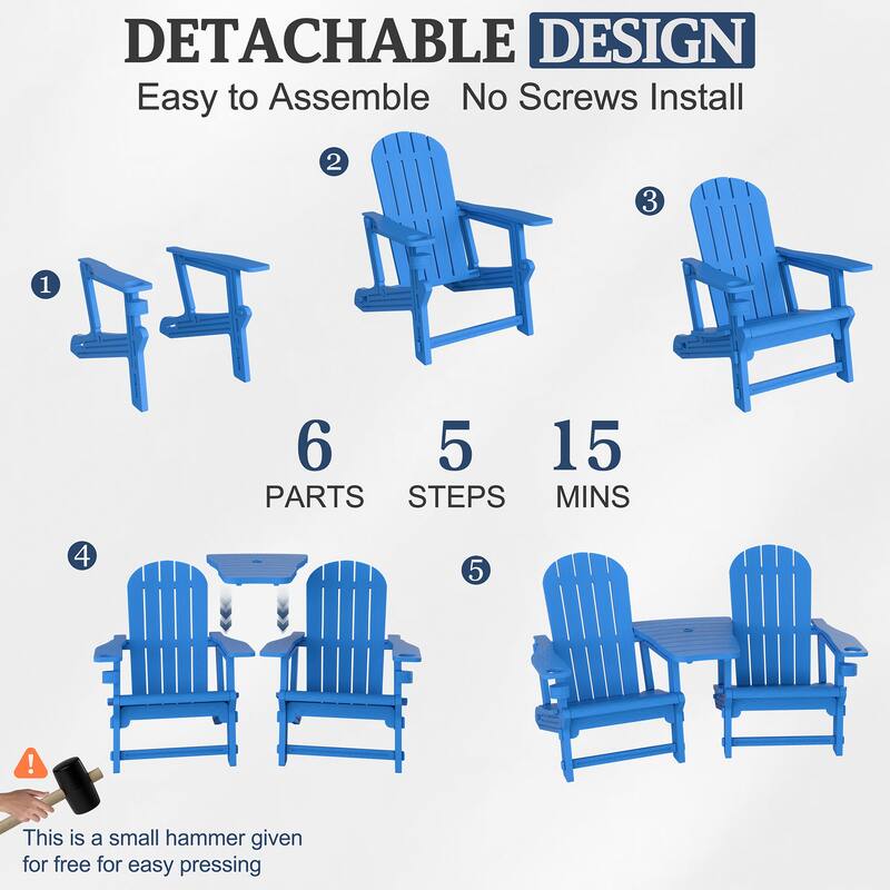 Outdoor All Weather Adirondack Chairs with Movable Footrests, Set of 5/3.