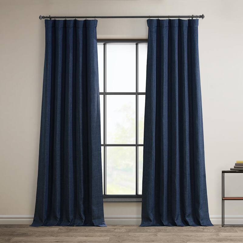 Exclusive Fabrics Faux Linen Room Darkening Curtain (1 Panel) - 50 x 120 - Indigo