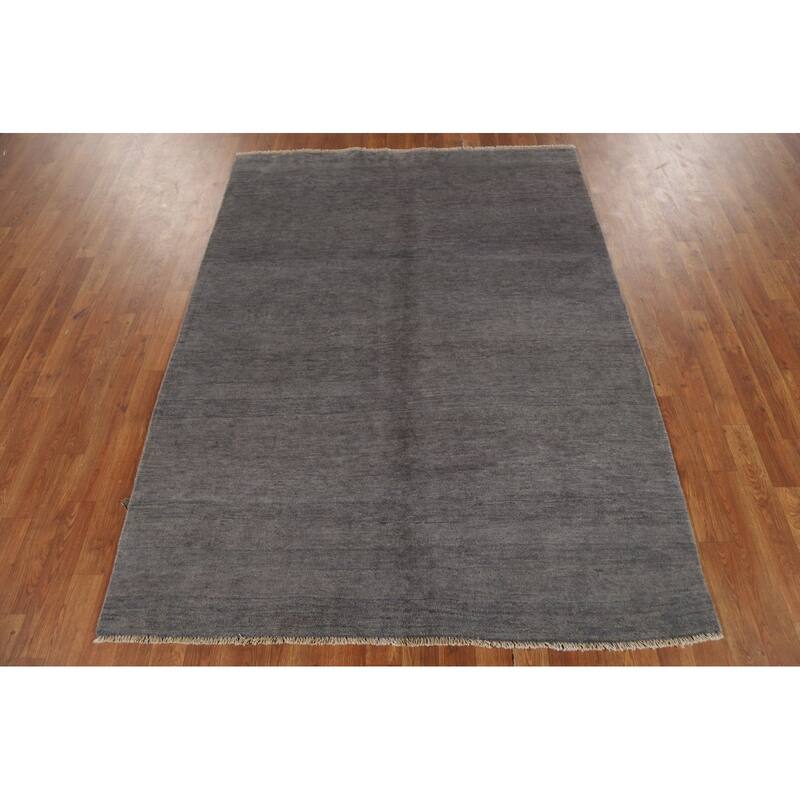 Gray Gabbeh Modern Area Rug Hand-Knotted Wool Carpet - 4'11" x 6'6"