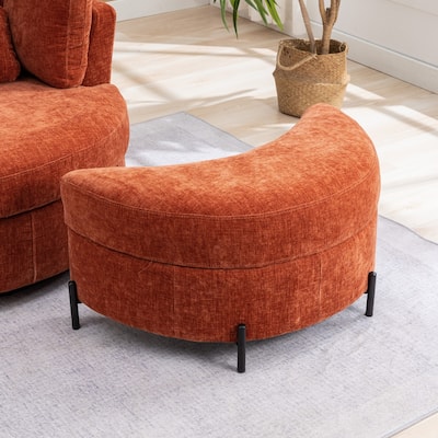 32.7" W Upholstered Half Moon Storage Ottoman Footrest Footstool