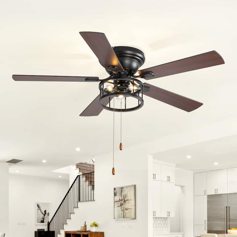 52-in Black Flush Mount Industrial Indoor Ceiling Fan with Pull Chain (5-Blade)