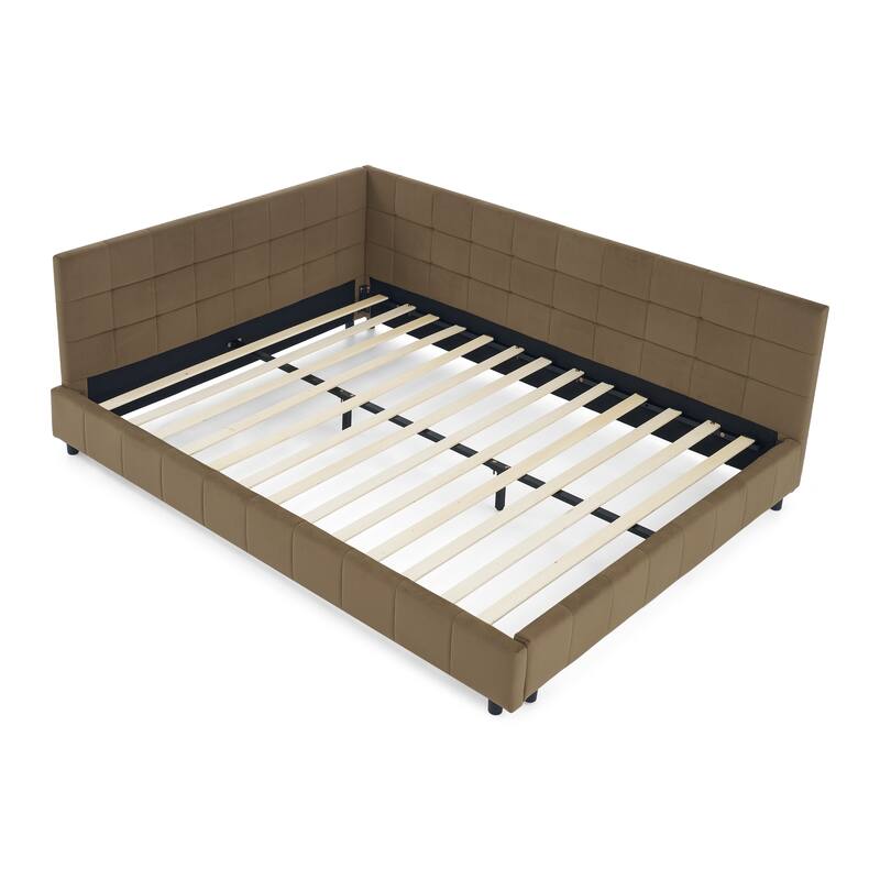 Queen Size Upholstered Tufted Bed Frame, Sofa Bed Frame With Comfortable Backrest And Armrests