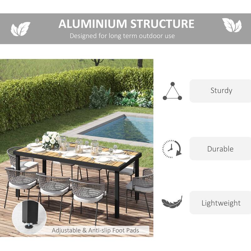 Outsunny Patio Dining Table for 8, Rectangular Aluminum Outdoor Table for Garden Lawn Backyard
