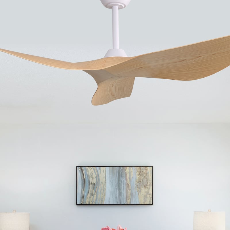 38''/52" Modern Ceiling Fan without Light, Remote Control and Reversible DC Motor Included - White with Light Wood-grain - 52 Inch