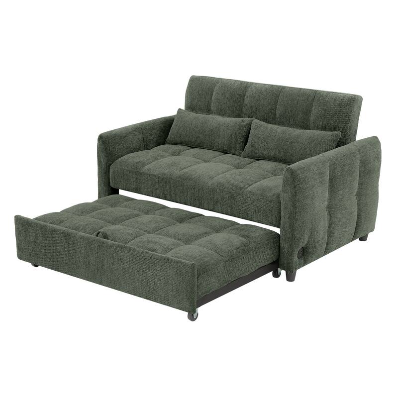 52.8" Loveseat Sofa Pull-out Sofa Bed Tufted Sleeper Sofa with an Adjustable Backrest, Three USB Ports and Two Lumbar Pillows