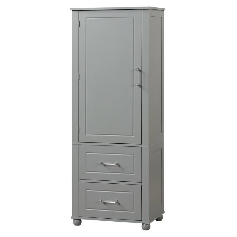 Tall Bathroom Storage Cabinet, Freestanding Storage Cabinet With Two Drawers And Adjustable Shelf, Mdf Board With Painted Finish