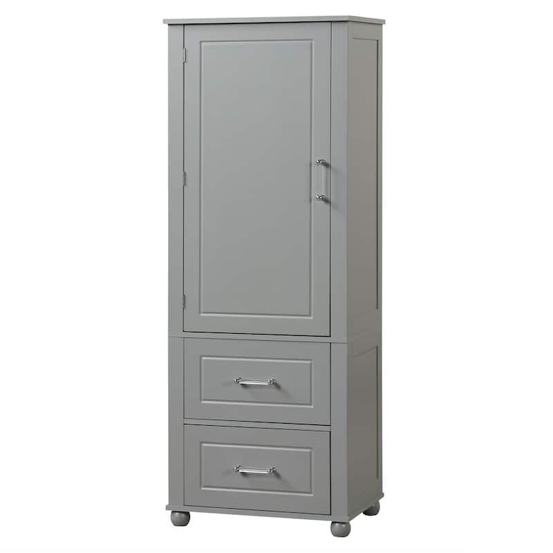 Tall Bathroom Storage Cabinet,Freestanding Cabinet with Two Drawers and Adjustable Shelf,MDF Board with Painted Finish