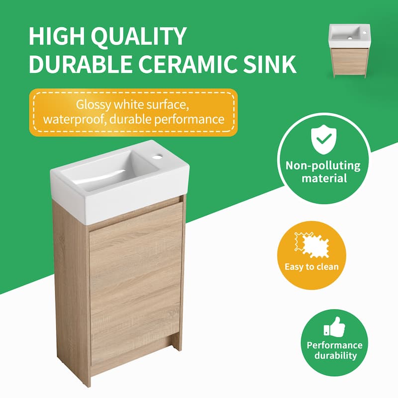 BNK 16/18 inch Freestanding Bathroom Vanity with Single Sink and Soft Close Door