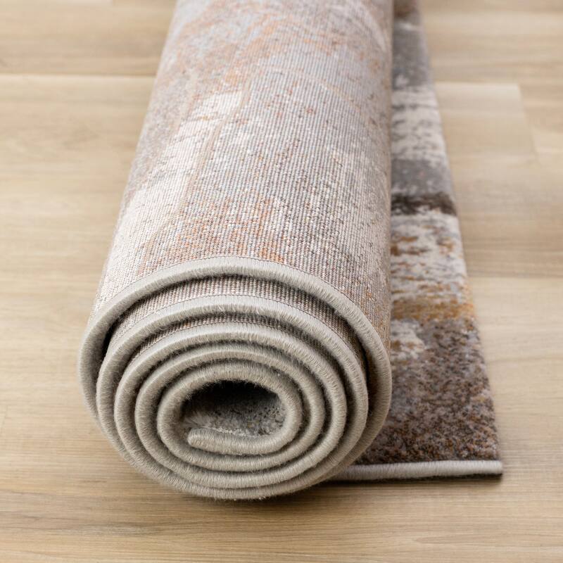 Amelia Collection - Dense Abstract Art Grey Cream Brown Area Rug