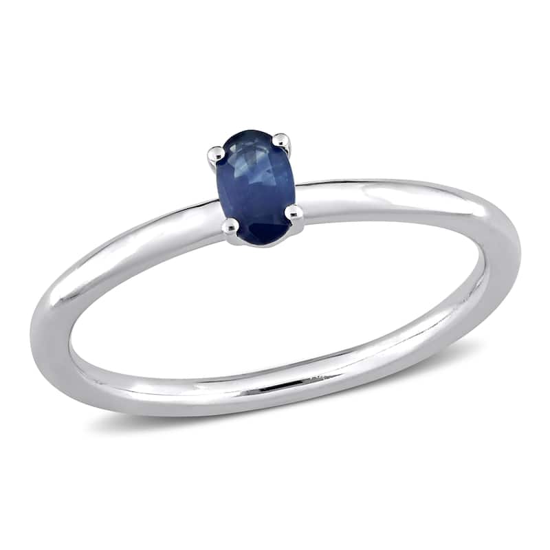 Miadora 10k White Gold Blue Sapphire Solitaire Stackable Oval Ring