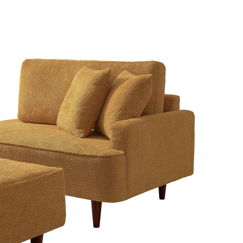 Indoor Chaise Lounge Chair with Ottoman Boucle Upholstered Chaise 2 Throw Pillows Included for Living Room Bedroom