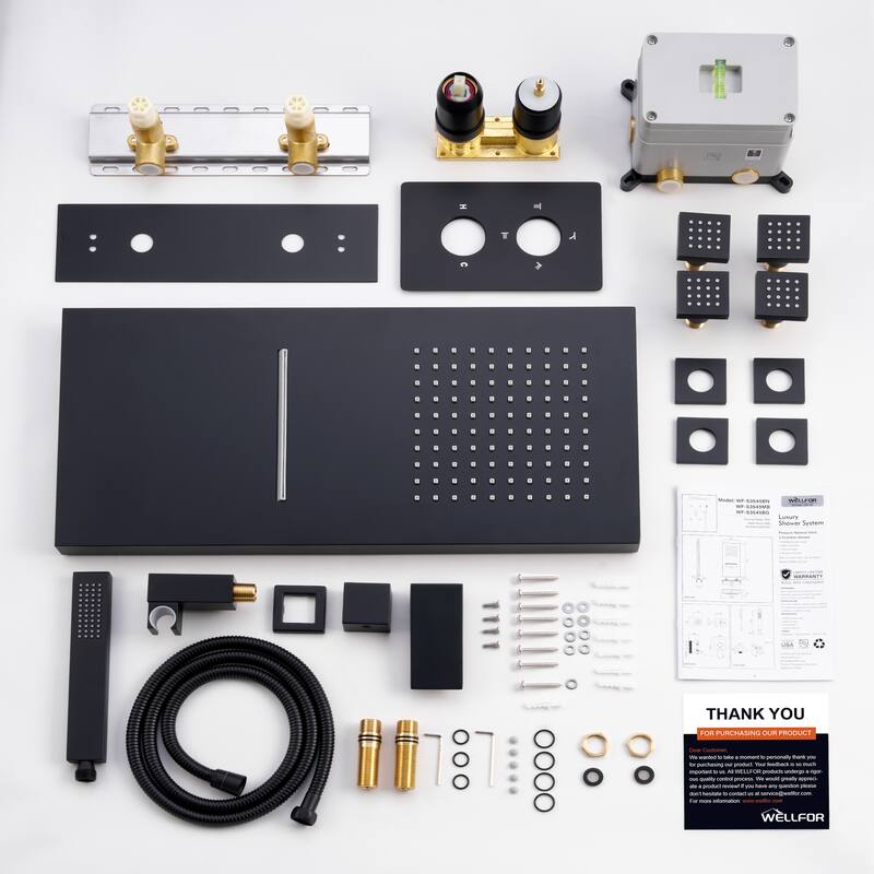 3-Function Shower System With 22" Rectangle Shower Head,Body Jets And Hand Shower(Valve Included)