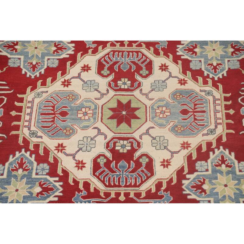 Geometric Red Kazak Rug Hand-Knotted Living Room Wool Carpet - 8'4"x 11'8"