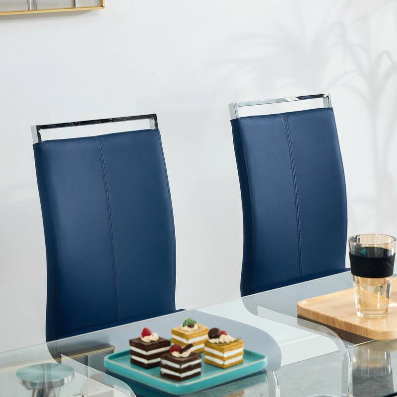 Modern PU Faux Leather High Back Dining Chairs with C-shaped Tube Chrome Metal Legs