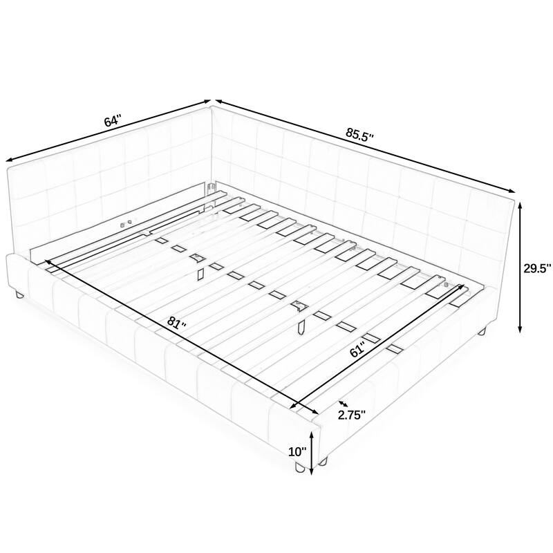 Queen Size Upholstered Tufted Bed Frame with Backrest and Armrests, Velvet Grey, Easy Assembly