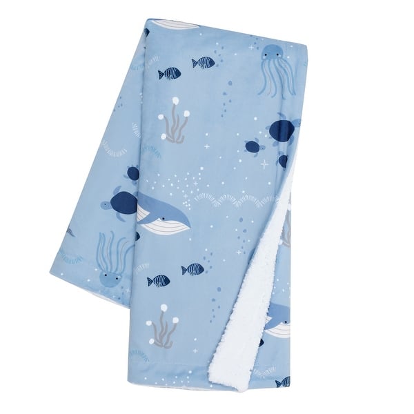 slide 2 of 8, Lambs & Ivy Bubbles & Squirt Blue Ocean/Aquatic Whale Soft Fleece Baby Blanket