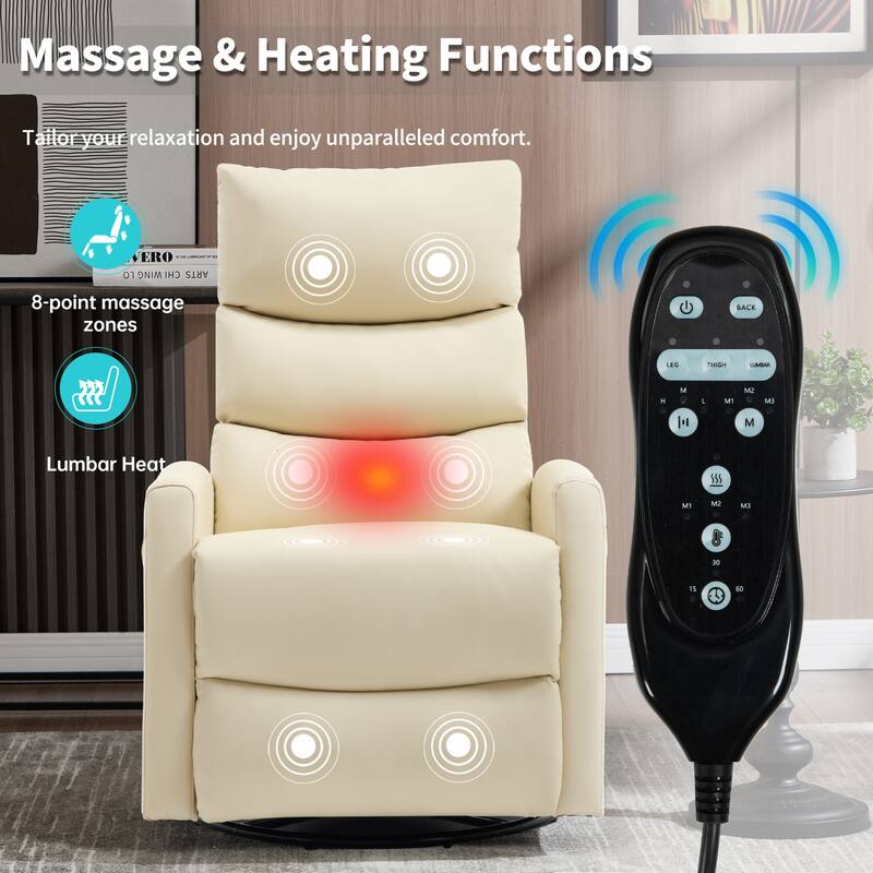 Heat Massage Manual Recliner Chair with Rocker and Swivel in Fabric for Living Room
