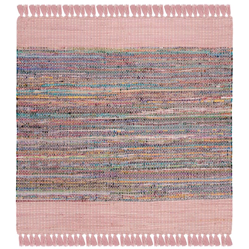 SAFAVIEH Handmade Flatweave Montauk Bylgja Casual Cotton Rug - 6' Square - Pink/Multi