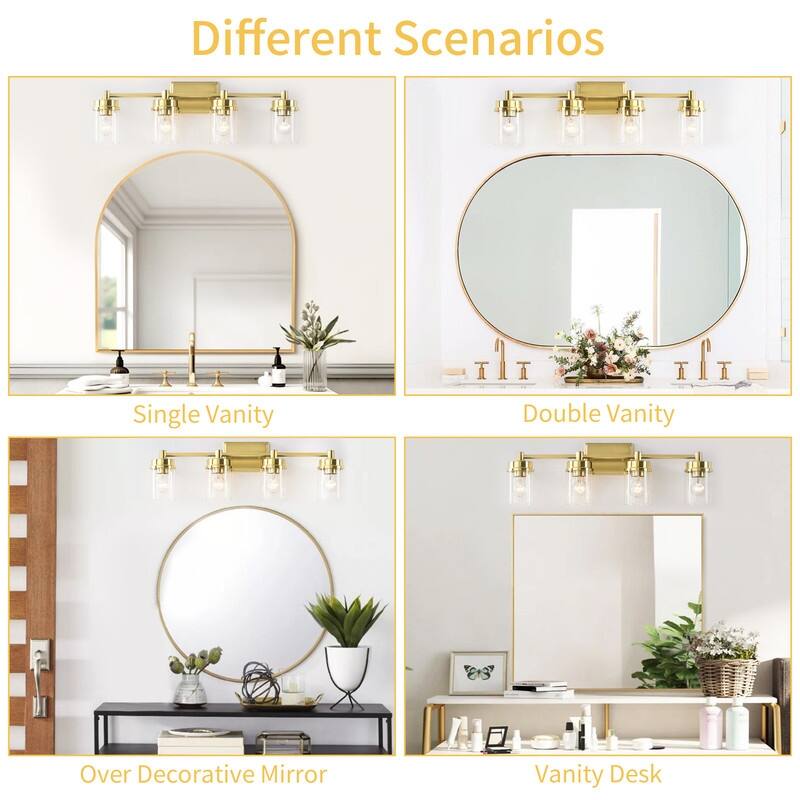 KAWOTI 4-light Modern Bathroom Vanity Light with Cylinder glass