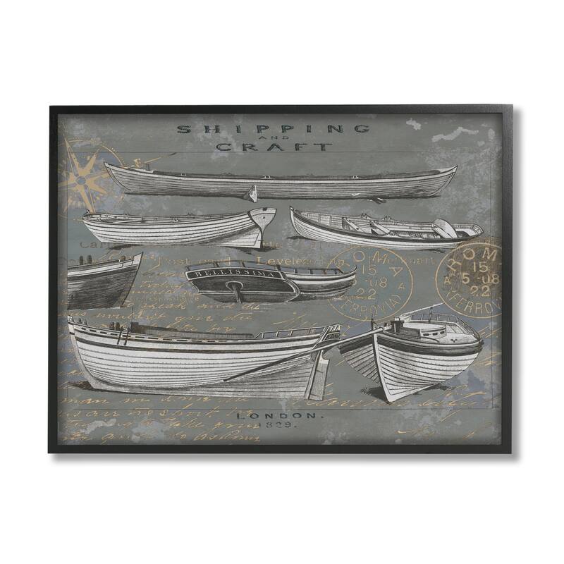 Stupell Shipping & Craft Various Boats Diagram Framed Giclee Art by Oliver Jeffries - 14 x 11 - Black