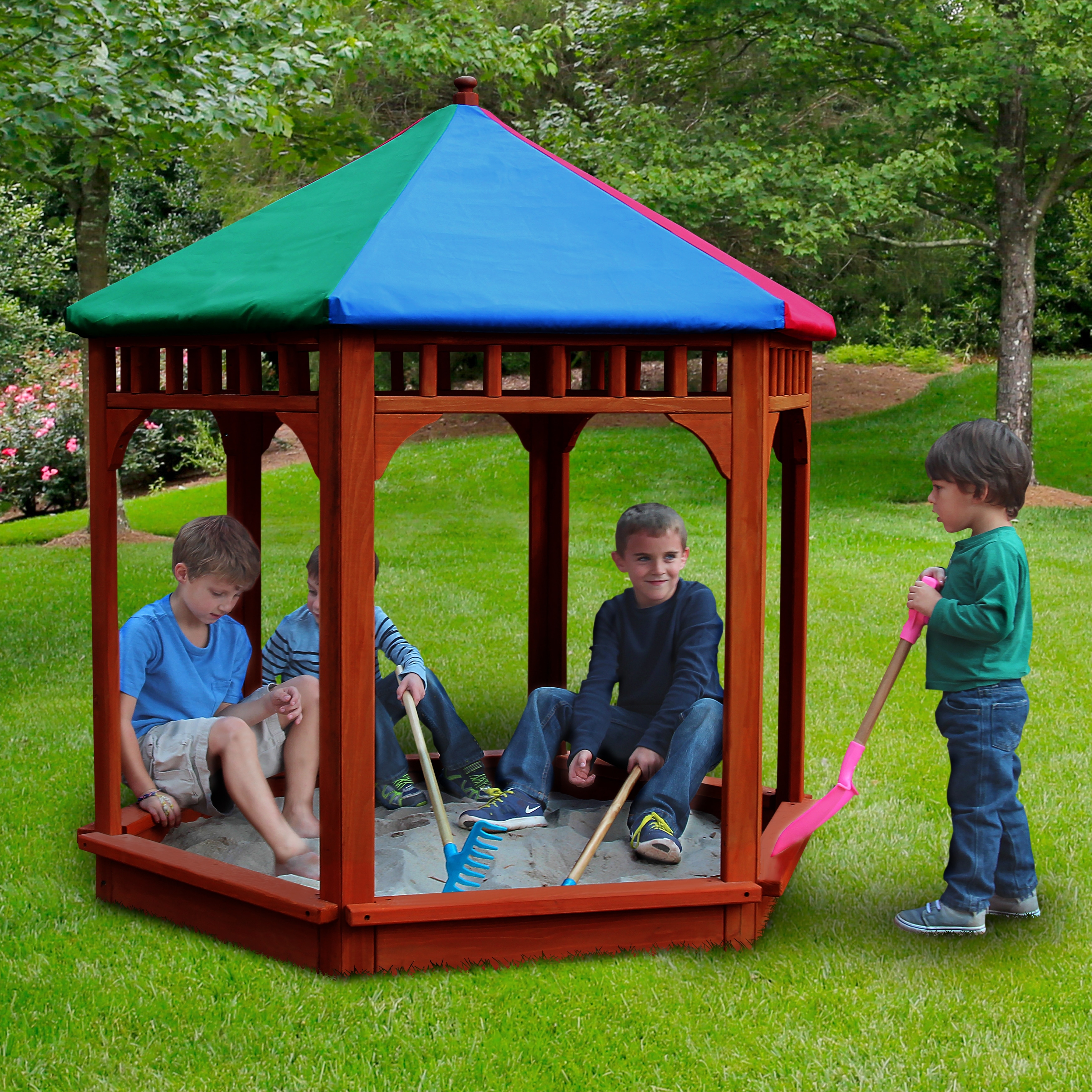 Gorilla Playsets 02 2023 Play Zee Bo Sandbox Gazebo With Canopy Roof