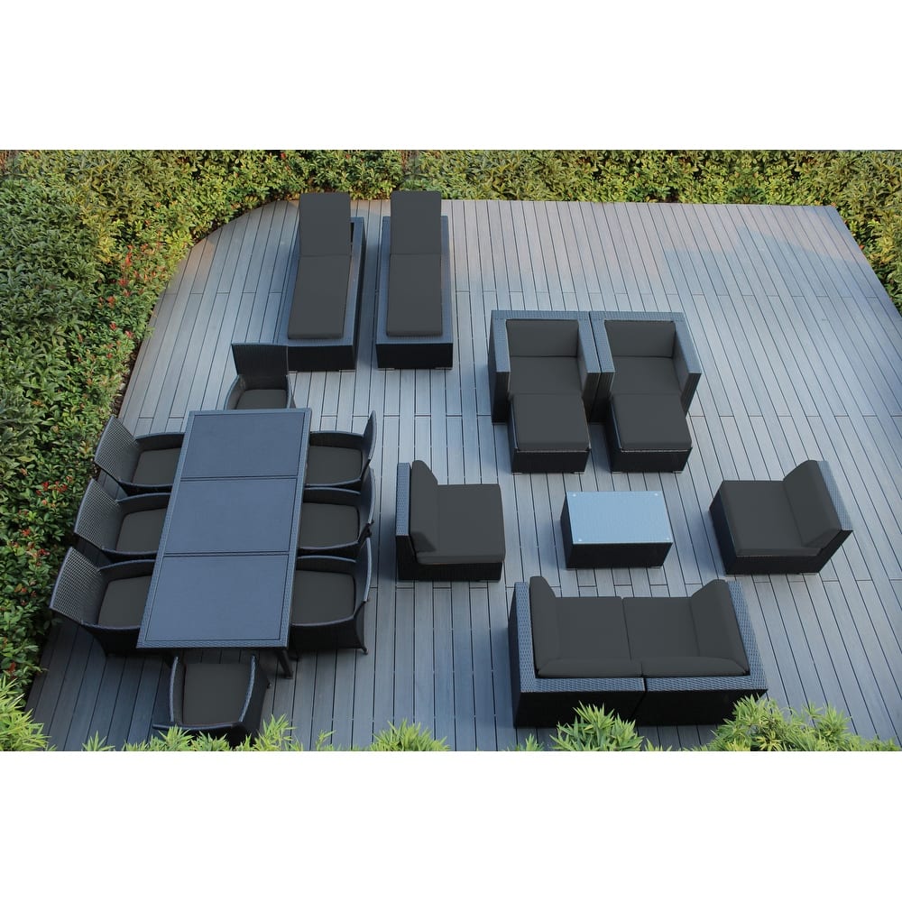 Ohana Outdoor Patio 20 Piece Black Wicker Sofa, Dining and Chaise Set