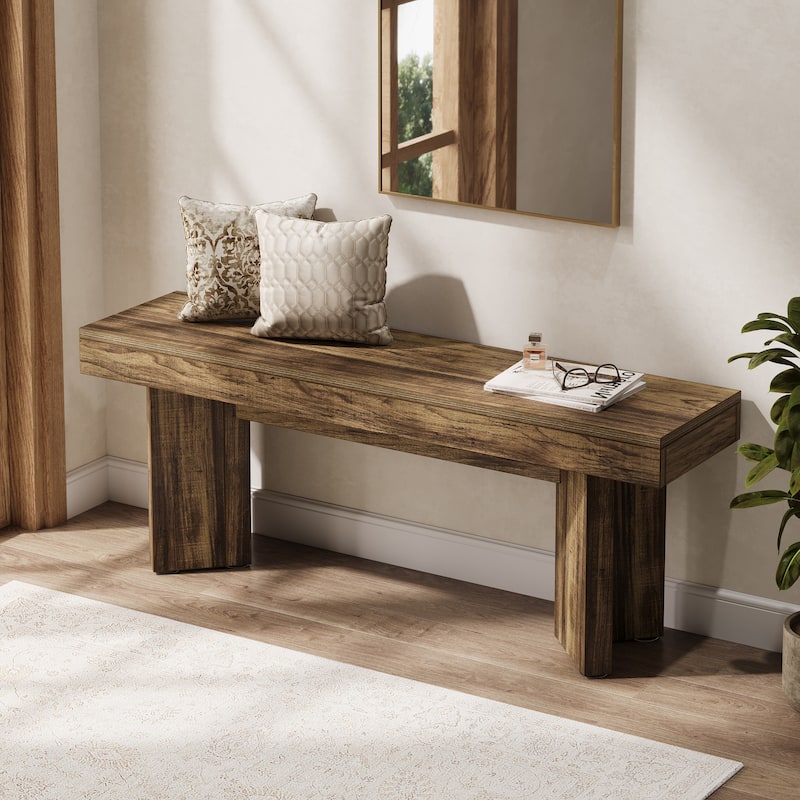 Wooden Farmhouse Indoor End of Bed Entryway Bench for Bedroom - Dark Brown