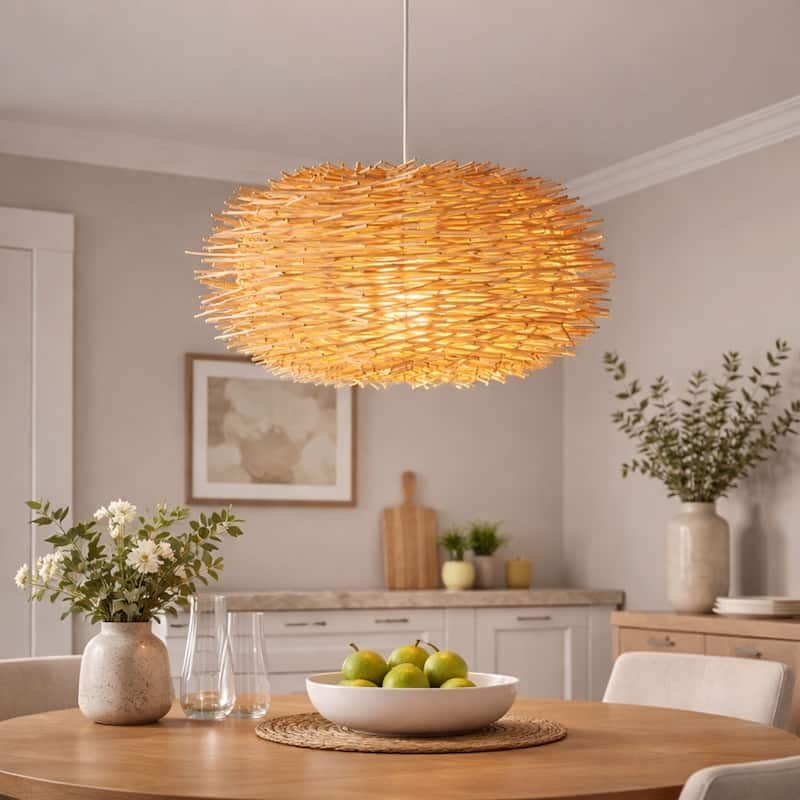 1 Light Rattan Pendant in Natural Finish - 10.25"H x 20"W x 20"D