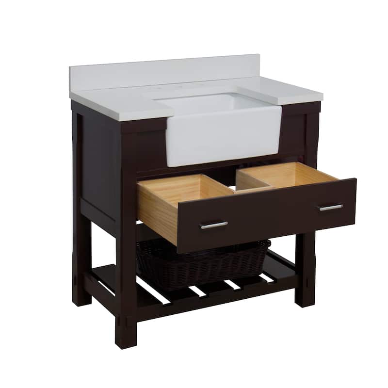 KitchenBathCollection Charlotte 36" Farmhouse Bathroom Vanity with Quartz Top