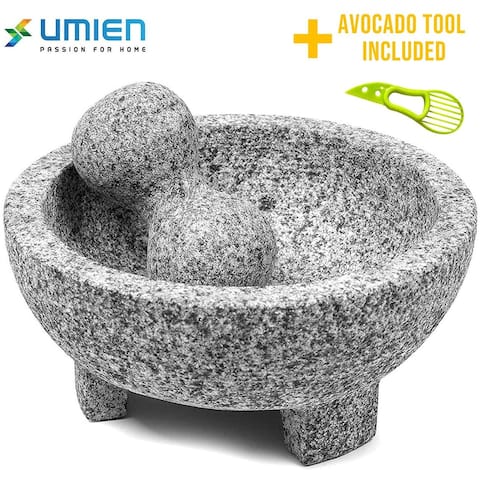 Umien Granite Mortar and Pestle Set - Natural Stone Grinder - Extra Bonus Avocado Tool Included