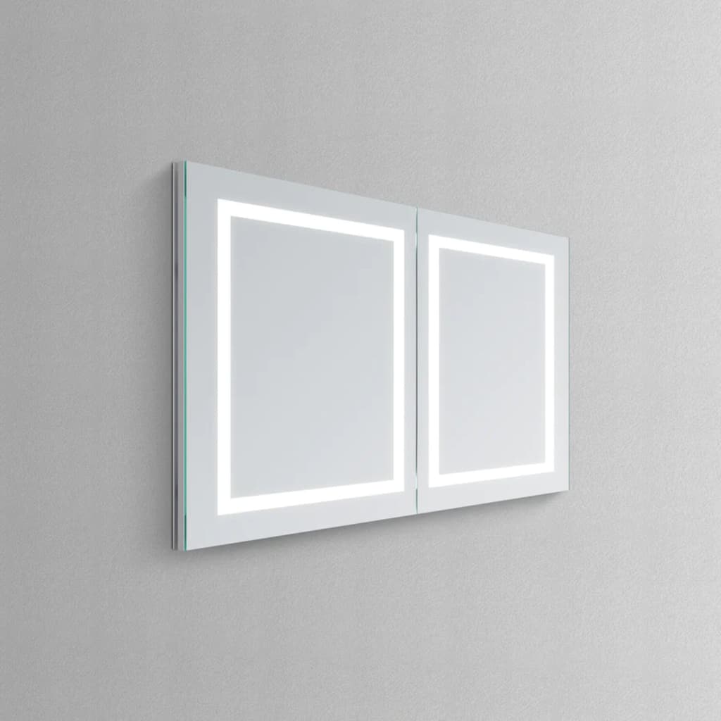 Modern Mirrors Andromeda Lighted Bathroom Vanity Mirror with Storage Cabinet, Double Sided Mirrored Door Panels 2x USB Port