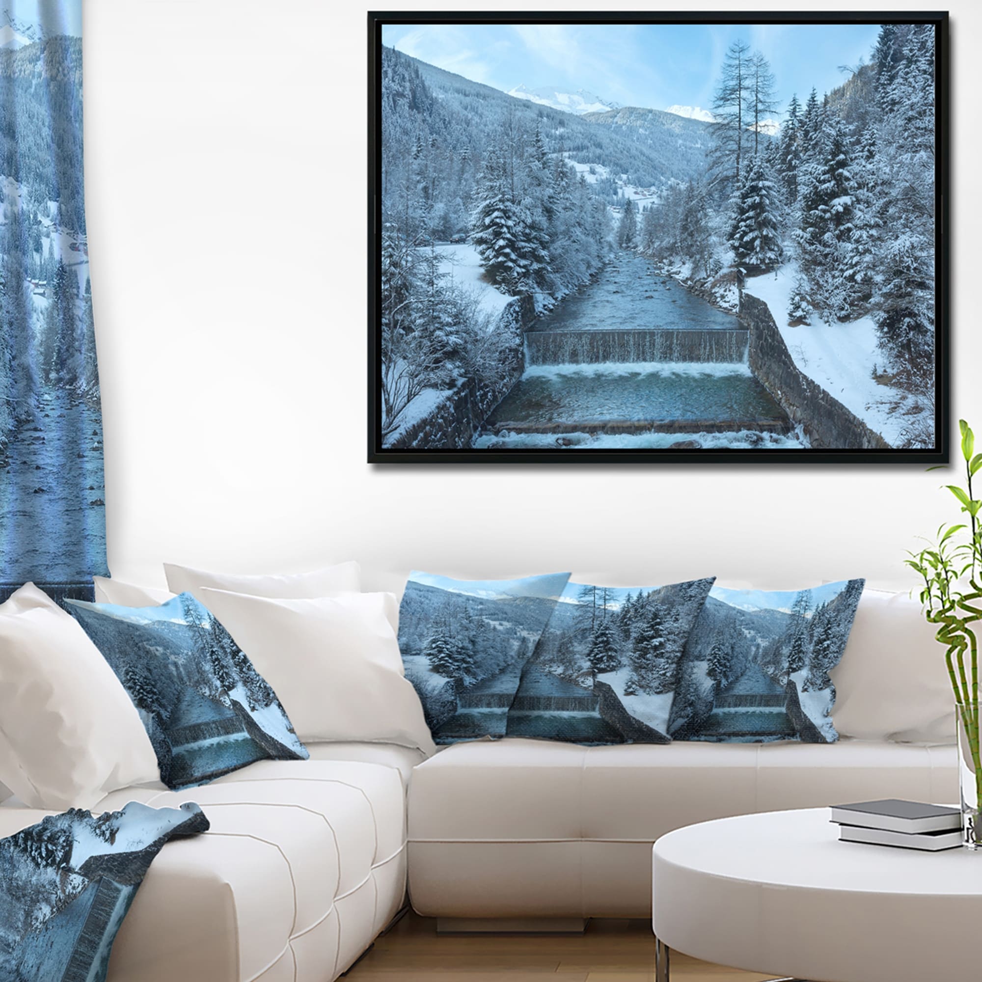 Designart 'Winter Mountain Stream' Landscape Photography Framed Canvas Print