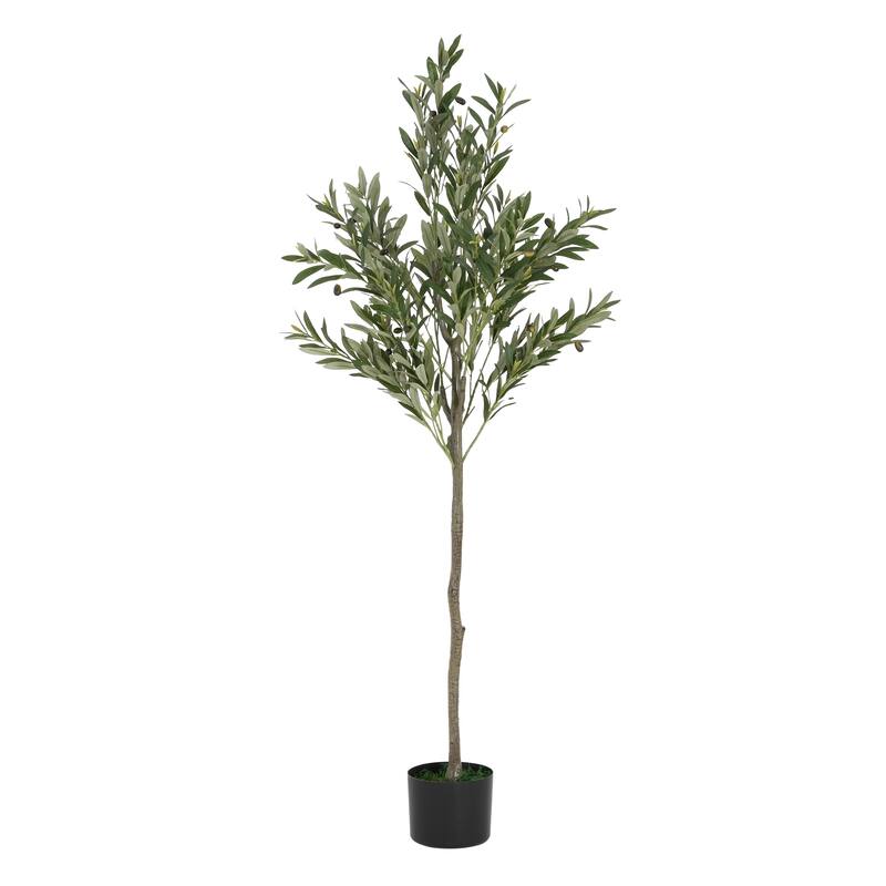 Roomfitters 66'' Artificial Olive Tree, Tall Faux Indoor Plant with Black Plastic Pot for Home Decor, Green