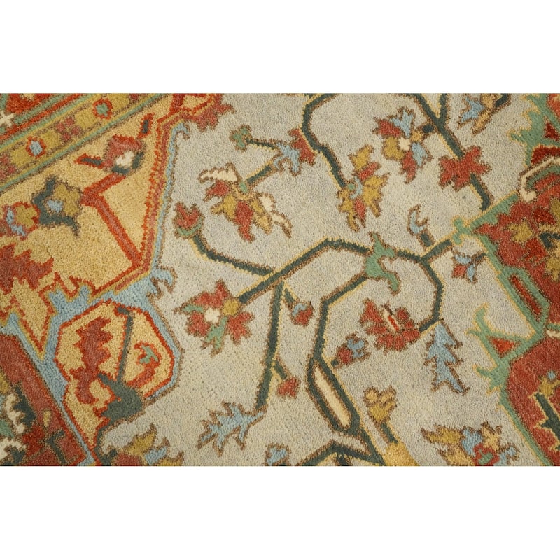 Hand Knotted Oriental 100% Wool Carpet Transitional Medallion Beige & Ivories Oushak Area Rug - 11' 9'' X 9' 0''