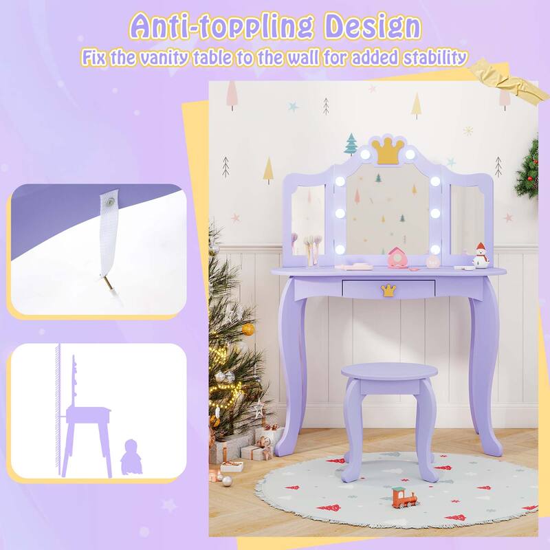 Costway Kids Vanity Set Princess Vanity Table & Chair Set with Lighted - See Details