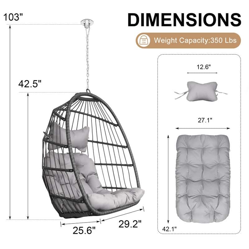 FINCATI Outdoor Royal Egg Chair Without Stand, 350 lbs Indoor Comfy Hanging Egg Chair Without Stand, Egg Swing Without Stand