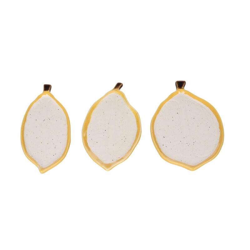 Transpac Ceramic Lemon Trinket Plates Set of 3 Home Decorations Spring