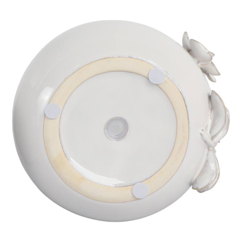 Decorative Ceramic Flower Planter with Flower Applique - Ivory