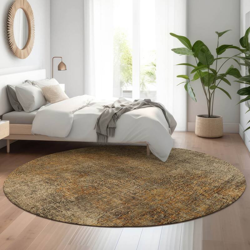 Premium Washable Super Soft Solid Abstract Mayfield Rug - Brown - 8' x 8' - Round
