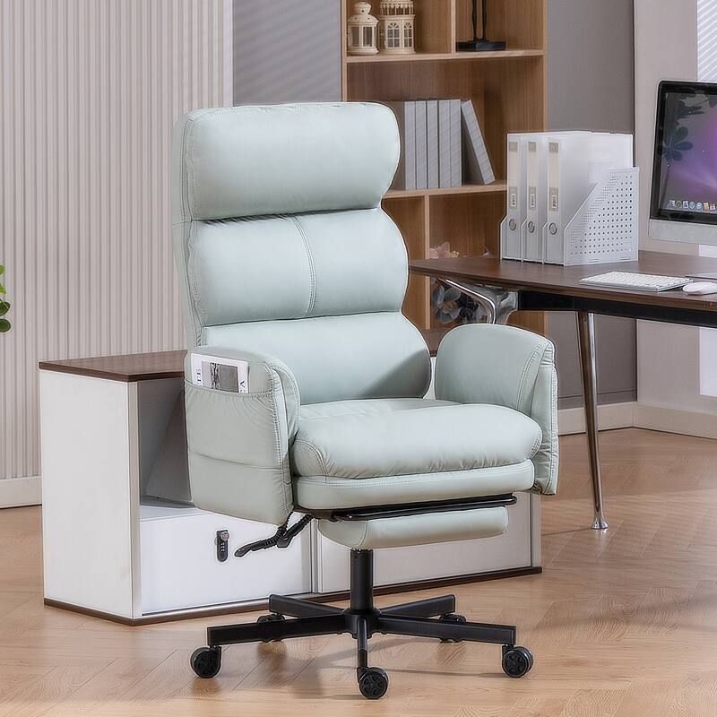 Cross-legged Office Chair with Flip-up Arms and Headrest, High-Back Ergonomic Executive Chair with Footrest and Side Pockets