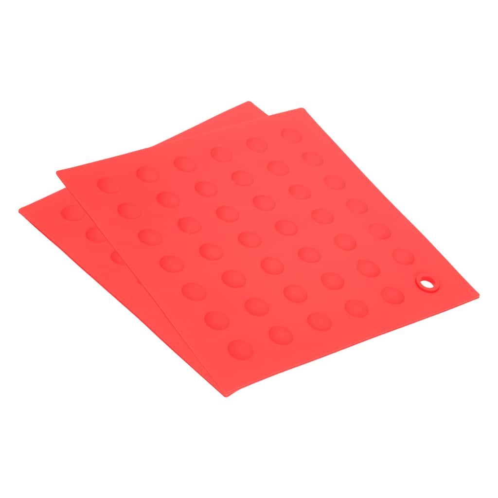 Silicone Trivet Mats 2pcs, Square Dots Hot Pan Pads Dish Drying Mat - Red