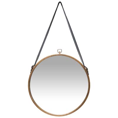 Farmhouse Circle 16 inch Rustic Strap Hanging Decorative Wall Mirror - 29 x 1.5 x 16 - 29 x 1.5 x 16