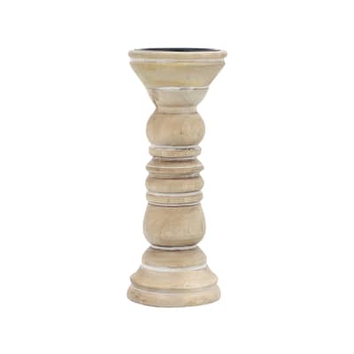 10" Wooden Pillar Candle Holder Contemporary Rustic Farmhouse Candle Holder in Natural Brown Decorative Table Accent