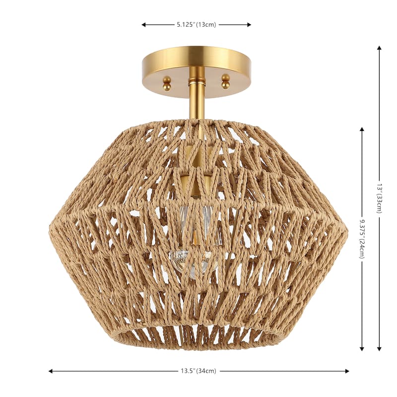 SAFAVIEH Lighting Kevser 12" Flush Mount - 12" x 12" x 14"- withD/H - Natural/Gold - 14Wx14Dx13H