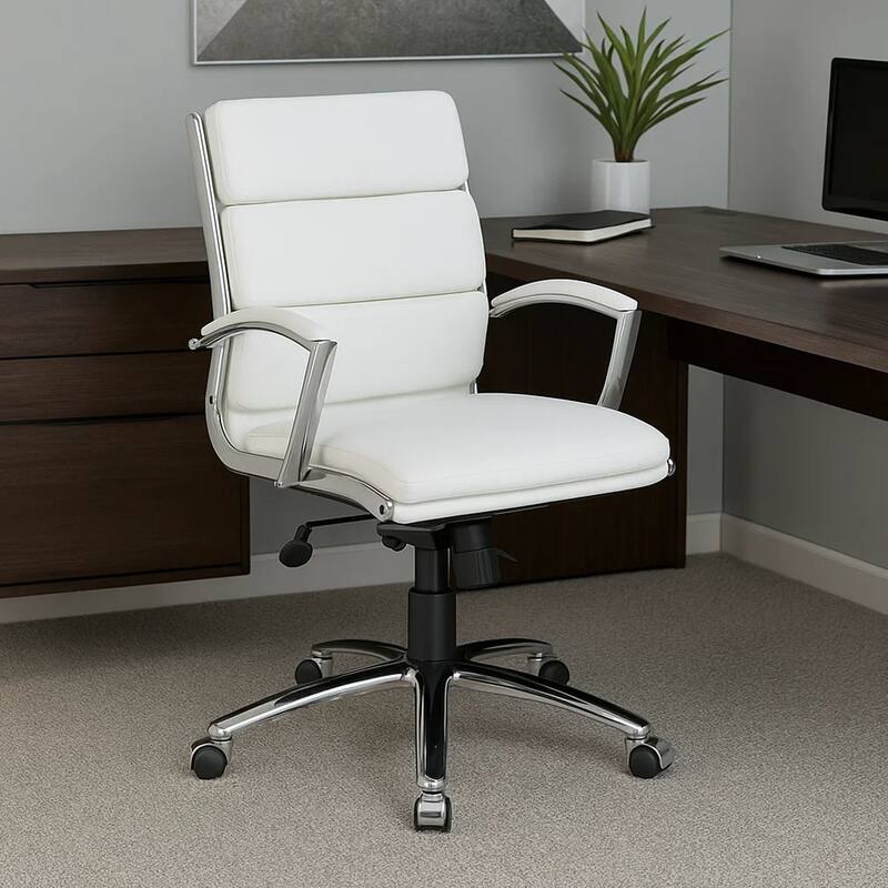 Dave Executive Swivel Chair with Metal Chrome Finish, White Vinyl