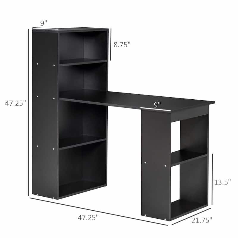 HOMCOM Modern Compact Computer Desk with 6-Tier Storage Shelves Combo, Writing Table Workstation with Bookshelf for Home Office