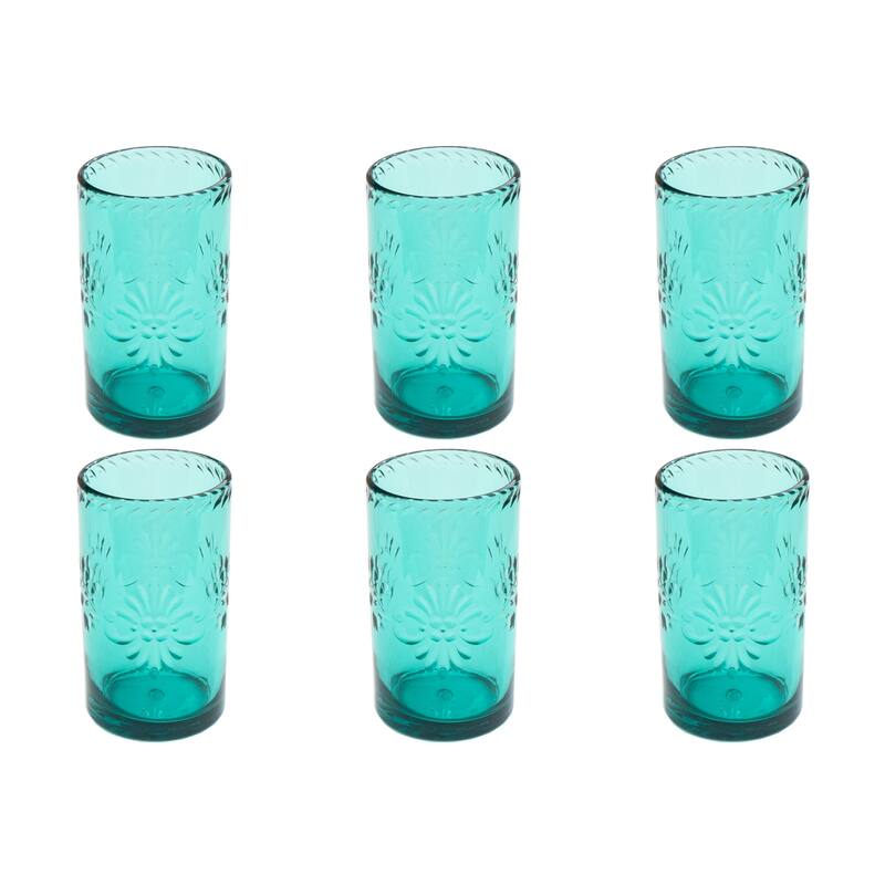 Abode Homewares Talavera Acrylic Drinking Glass - 18 oz - Set of 6 - Teal