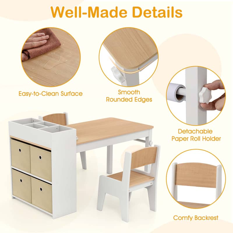 Costway Kids Art Table & Chairs Set with Paper Roll Wooden Craft Study - See Details